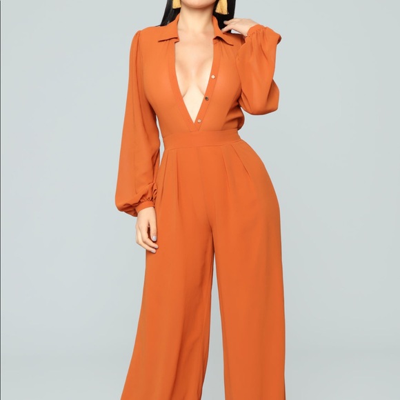 FN Cognac Collard Jumpsuit - Picture 1 of 3